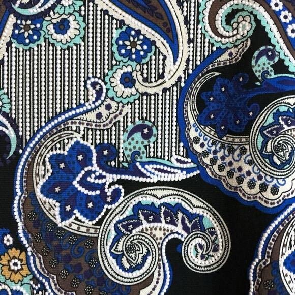 Glamour 2OW Blue Black & White Paisley Print Career Dress Tiered Bell Sleeves - Picture 7 of 10